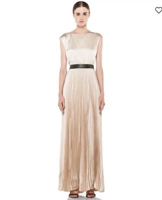$595 Alice + Olivia Triss Pleated Long Maxi Dress Gown Italy 95% Silk Gold S/4 - Image 1 of 4
