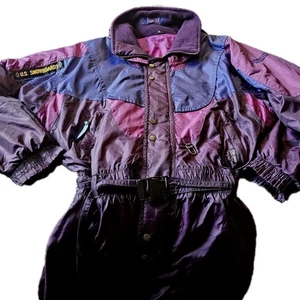 VTG 90s Rodeo Ski Suit XL Purple Colorblock Snowboard 1 Piece Thinsulate Unisex - Picture 1 of 21