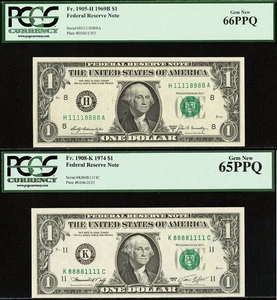 1969B 1974 $1 FRN PCGS 66PPQ Double Quad Binary Serial Number 11118888/88881111 - Picture 1 of 5