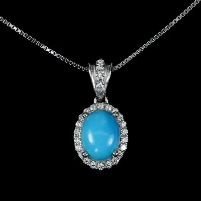 Collar de plata de ley 925 turquesa ovalado 8x6 mm joyas de piedras preciosas naturales 18 pulgadas Foto 1 de 4