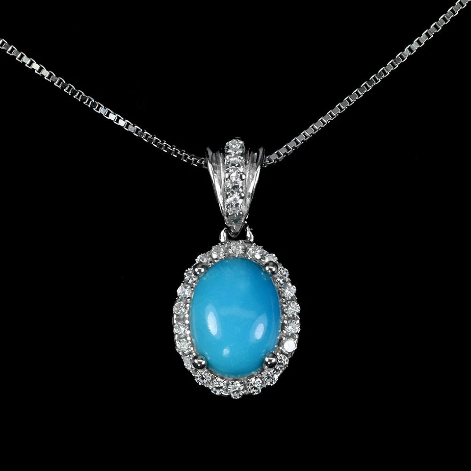 Ожерелье из стерлингового серебра 925 пробы с овальной бирюзой 8x6 мм ювелирные изделия с натуральными драгоценными камнями 18 дюймов - Изображение 1 из 4