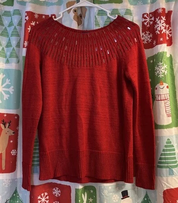 Apt. 9 Women's Red Sweater Size Medium Long Sleeve Crew Neck - Image 1 of 2