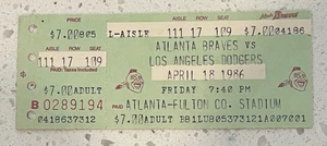 18. April 1986 Braves vs Dodgers Fernando Valenzuela Sieg 6:3 - Bild 1 von 2