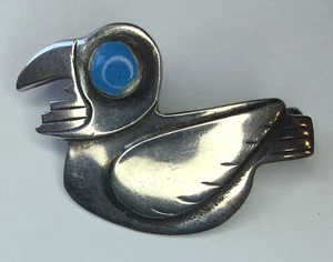 OLD VTG LAFFI PERU STERLING SILVER BIRD DUCK PIN ENAMEL EYE BROACH JEWLERY - Picture 1 of 8