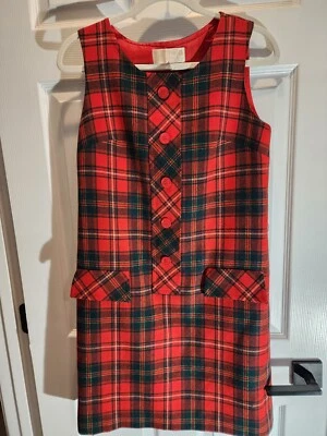 Vintage Pendleton Plaid Red Sleeveless Dress 10 tartan wool  - Image 1 of 4
