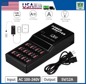 Multi 12 Port USB Charging Station Hub Desktop Wall Cell Phone Charger Organizer - Picture 1 of 13