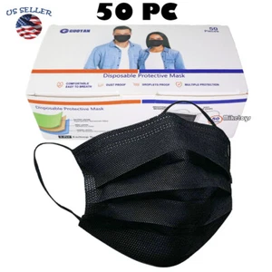 50 Stück aus USA Schwarz Gesichtsmaske Mund & Nasenschutz Atemschutz Masken - Bild 1 von 1