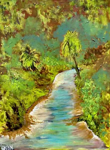 Original Florida Native Shark Spring Landscape Nature Highwaymen Style Painting - Picture 1 of 5