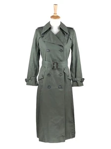 Vintage Sanyo Japanese Military Style Long Trench Coat Jacket Belt Green Women S - Picture 1 of 11