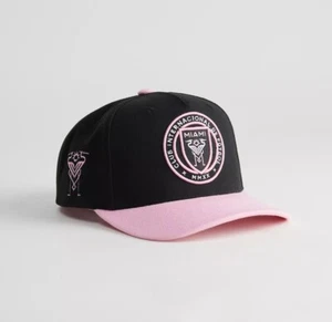 Mitchell & Ness Inter Miami Palm Tree Pro Precurved Snapback Hat Black Pink Cap - Picture 1 of 7