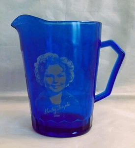 Vintage Shirley Temple 4.5” Tall Cobalt Blue Depression Glass Pitcher - Picture 1 of 3
