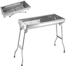 Charcoal BBQ Grill Set, Portable Stainless Steel Small Roaster Foldable Leg Outd