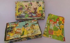 GREEK FAIRY TALE PICTURE CUBES BLOCKS PUZZLE BOX SET COMPLETE SNOW WHITE 1950's