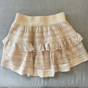 NUEVA Minifalda Aerie Crema Tostada Texturizada Crochet Encaje Cintura Elástica S - Imagen 1 de 11