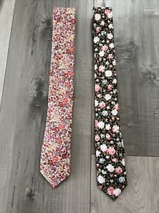 LOT 2 Men’s Slim Skinny Neck Ties Floral Express Liberty Fabrics Necktie Flowers