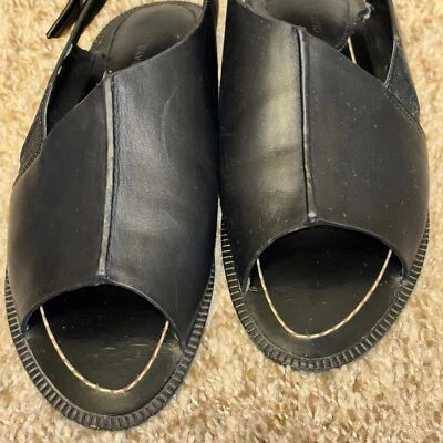 Charles David Black leather flats sz 7 white stitch silver buckle comfort casual - Image 1 of 4