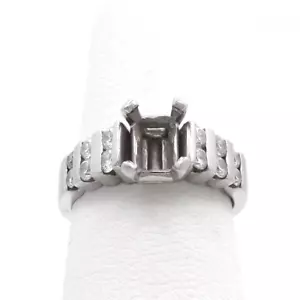 Platinum Natural Diamond Semi Mount Emerald Cut Engagement Ring Setting - Picture 1 of 10