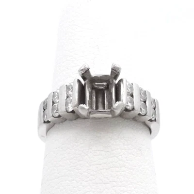 Platinum Natural Diamond Semi Mount Emerald Cut Engagement Ring Setting - Image 1 of 4
