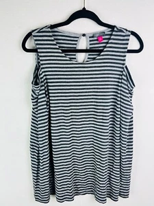 Vince Camuto Damen mittelgrau mehrfarbig gestreift Cold Shoulder Stretch Bluse - Bild 1 von 7