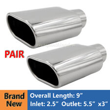 Pair Stainless Steel Exhaust Tip Rolled Oval Slant 2.5" Inlet - 5.5" x 3" Outlet