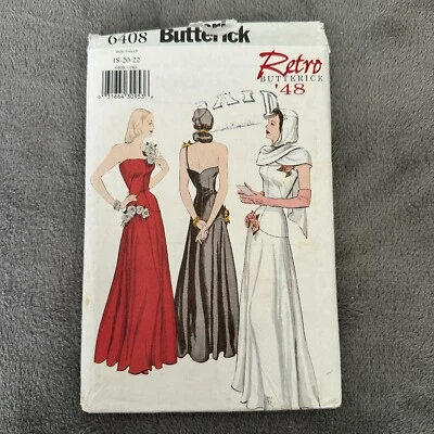 Butterick 6408 Retro '48 Evening Gown & Hooded Scarf Sewing Pattern 18-22 - Image 1 of 4