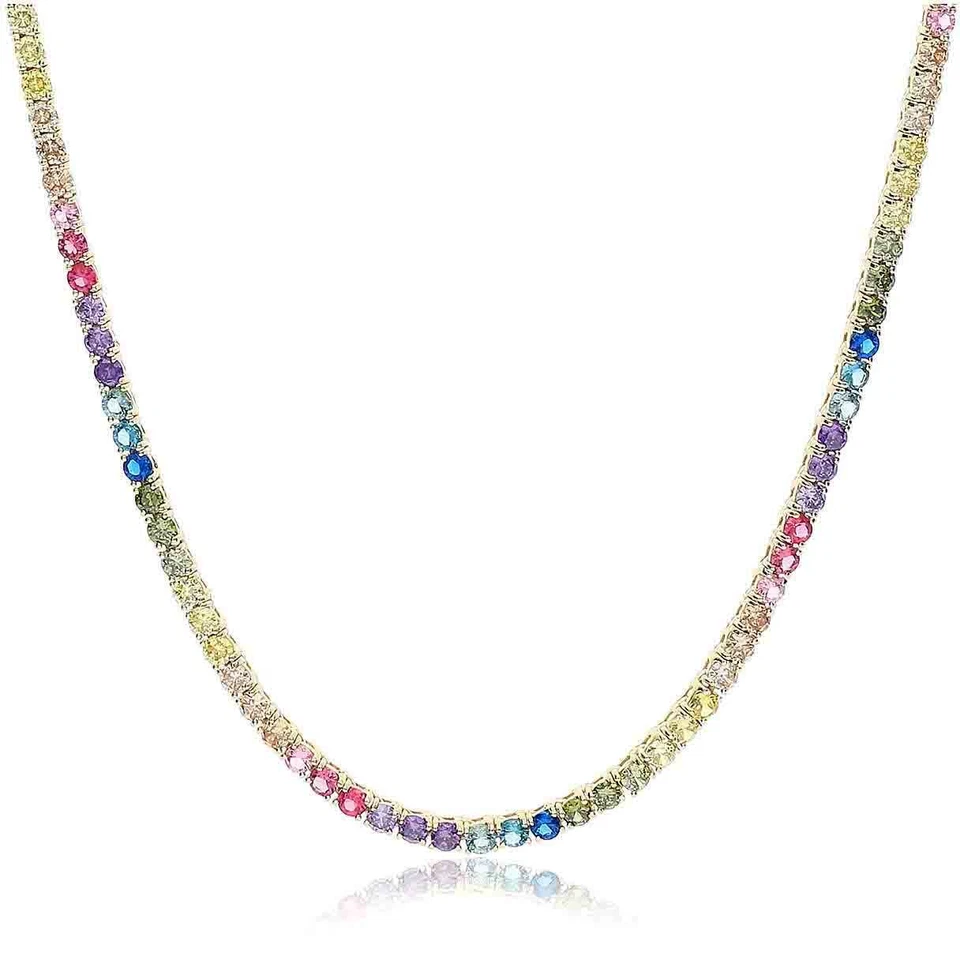 Collana tennis argento sterling 925 con zirconi multicolor rainbow donna gioie - Immagine 1 di 2