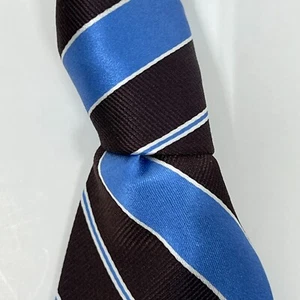 Tommy Hilfiger Men's 100% Silk Stripe Brown/Sky Blue/White Vintage NWT - Picture 1 of 7