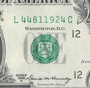 1969 A San Francisco One Dollar Bill L44811924C A272 Back Plate 1322 Crisp UNC - Afbeelding 1 van 11