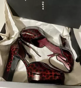 New Marc by Marc Jacobs Dress Leopard Patent High Heels Shoes Peep Toe 40 / 10 - Picture 1 of 10