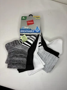 HANES 6 PAIR WOMEN'S BLACK Gray X-TEMP COMFORT FIT ANKLE SOCKS Sz 8-12 - Picture 1 of 5