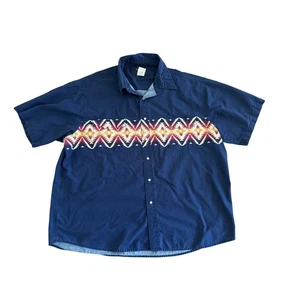 Rustler by Wrangler Mens 2X Shirt Blue Aztec Print Short Sleeve Button Up - Picture 1 of 6