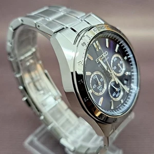 Seiko SBTR011 Men's Quartz Chronograph Watch 10ATM Blue Dial Stainless New - Picture 1 of 8