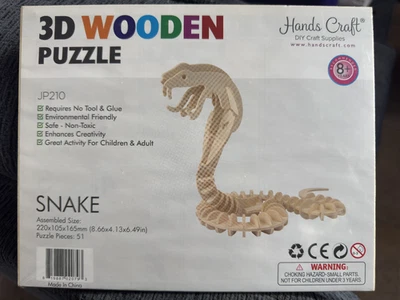 Quebra-cabeça de madeira 3D artesanal cobra - Imagem 1 de 3