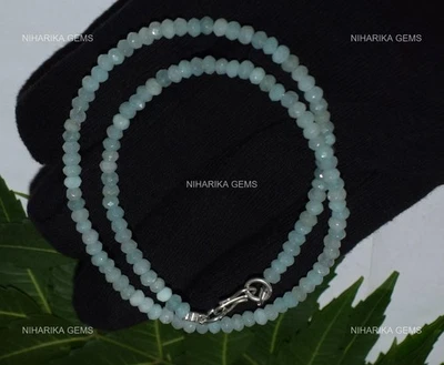 Collana Boho In Argento Sterling 925 Con Gemma Di Calcedonio Acquamarina - Immagine 1 di 4