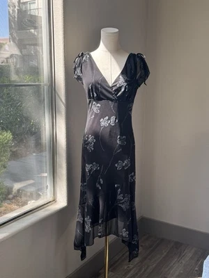 Dark Fairy, Whimsy Black MIDI Dress w/ sparkly floral print. By: Byer Too Size M - Image 1 of 4