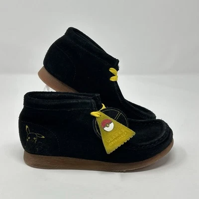 Clarks Pokémon Pikachu Wallabee Kids Black Suede Boots Size 13 Wide Rare Collab - Image 1 of 4