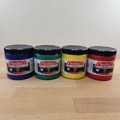 Lote de 4 tintas de serigrafía de tela Speedball 8 OZ - azul verde amarillo rojo Foto 1 de 4