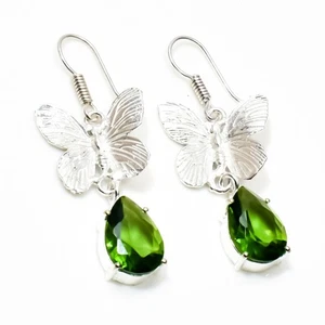 925 Sterling Silver Green Peridot Gemstone Handmade Jewelry Earring Size-1.8" - Picture 1 of 4