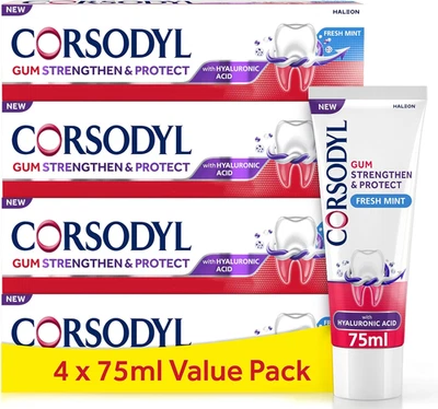 HALEON Corsodyl Toothpaste Gum Strengthen & Protect with Hyaluronic Acid,, 4X 75Ml
