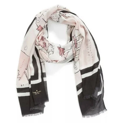 Bufanda oblonga mapa Kate Spade EE. UU., rocío rosa/negro nueva sin etiquetas Foto 1 de 4