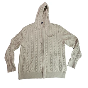 Brooks Brothers Men’s XL Cable Knit Full Zip Hoodie Beige 100% Cotton Sweater - Picture 1 of 20