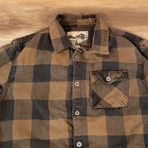Gramicci Flannel Shirt Mens XL Brown Black Plaid Button Up Long Sleeve Heavy - Picture 1 of 11