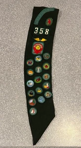 Vintage 50er-60er Pfadfinder Schärpe 16 Verdienstabzeichen + erste Klasse + Truppenwappen Norfolk VA - Bild 1 von 22