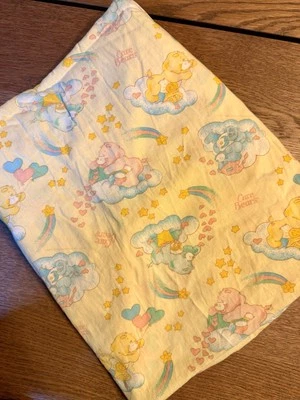 Vintage 1980’s Care Bears Yellow Fitted Crib Sheet Toddler Bed - Image 1 of 4