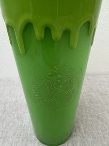Starbucks Halloween Slime Green Drip Glow In The Dark 9" Tumbler Cold Cup 24oz - Picture 1 of 4