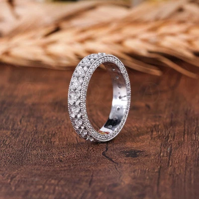 Anillo banda de eternidad de lujo de oro blanco de 14 quilates real diamante natural corte redondo de 4,00 quilates Foto 1 de 4