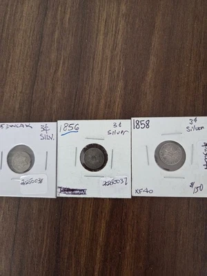 1853, 1856, 1858 3 CENT SILVER TRIMES, RARE COINS LOW SURVIVAL,  .90 SILVER - Image 1 of 4