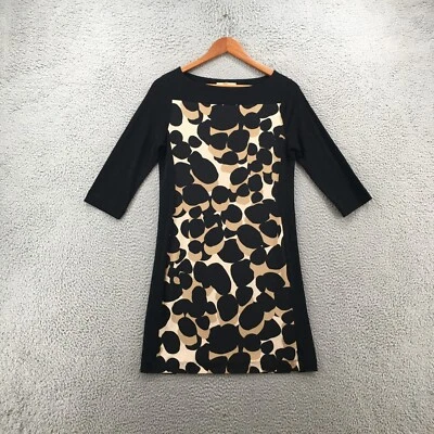 Vestido recto midi Banana Republic para mujer S negro marrón estampado animal media manga Foto 1 de 4