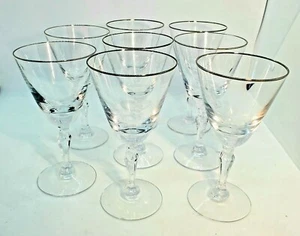 Fostoria 1960er Set 8 Kristall Verlobung Platinrand 5-1/4" Weinkelche markiert - Bild 1 von 8