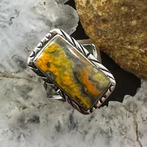 Native American Sterling Silver Bumblebee Jasper Bar Ring Size 5.25 For Women #1 - Picture 1 of 10
